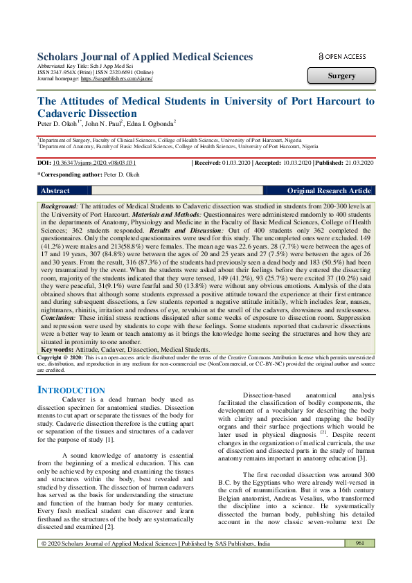 (PDF) The Attitudes of Medical Students in University of Port Harcourt ...