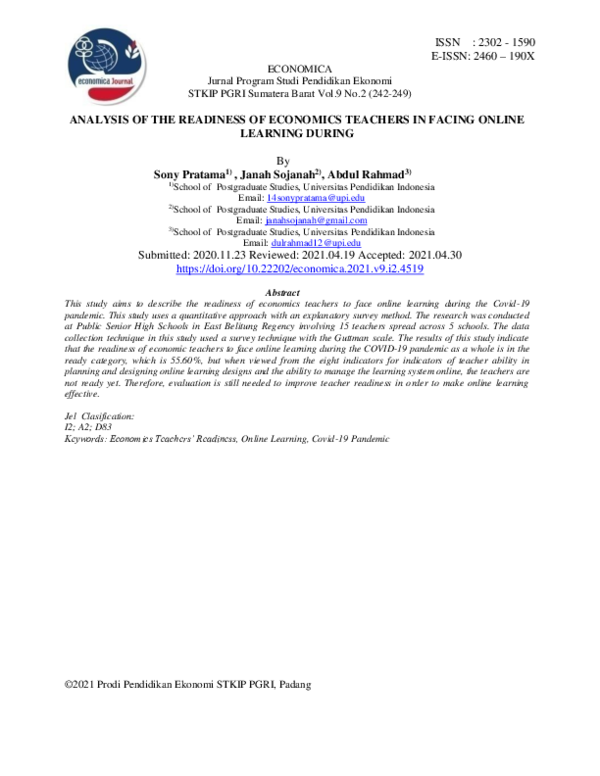 (PDF) Analysis of the Readiness of Economics Teachers in Facing Online ...