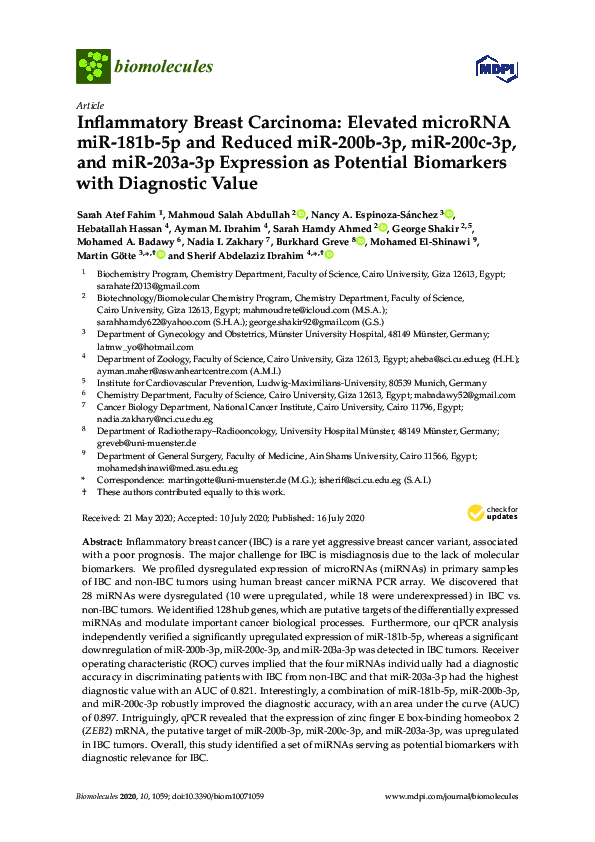 (PDF) Inflammatory Breast Carcinoma: Elevated microRNA miR-181b-5p and ...
