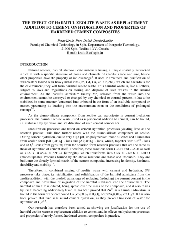 (PDF) The Effect of Harmful Zeolite Waste as Replacement Addition to