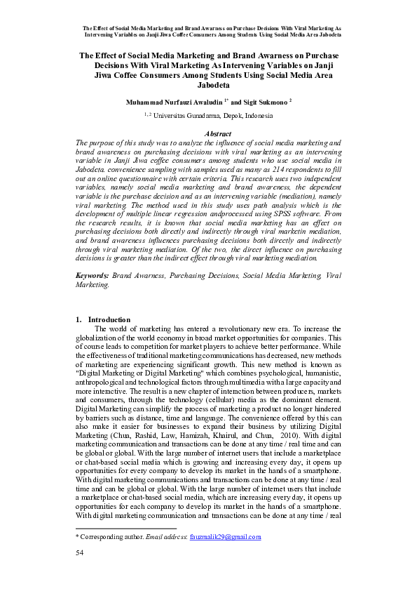 (PDF) The Effect of Social Media Marketing and Brand Awarness on ...