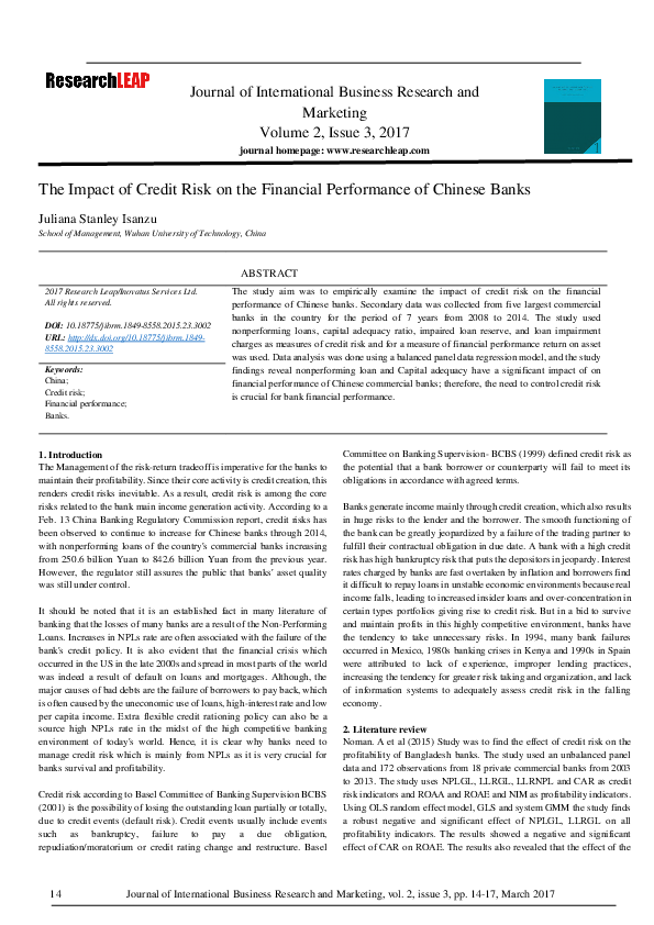 (PDF) The Impact of Credit Risk on the Financial Performance of Chinese ...