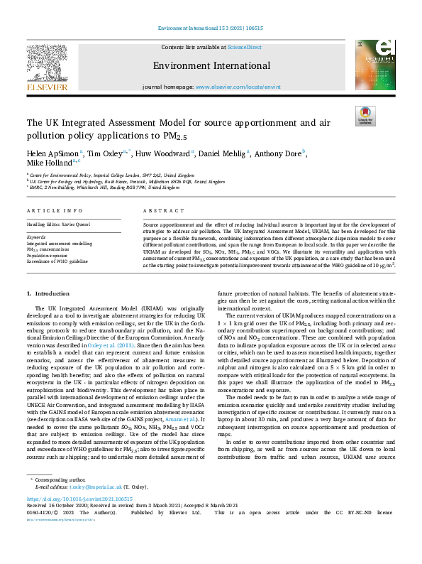 (PDF) The UK Integrated Assessment Model for source apportionment and ...
