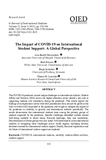 (PDF) The Impact of COVID-19 on International Student Support: A Global ...