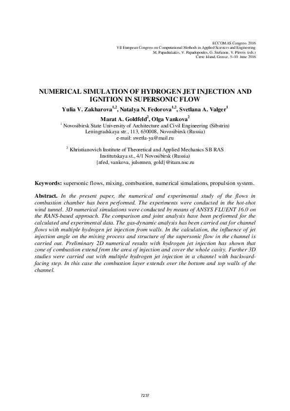 (PDF) Numerical Simulation of Hydrogen Jet Injection and Ignition in ...