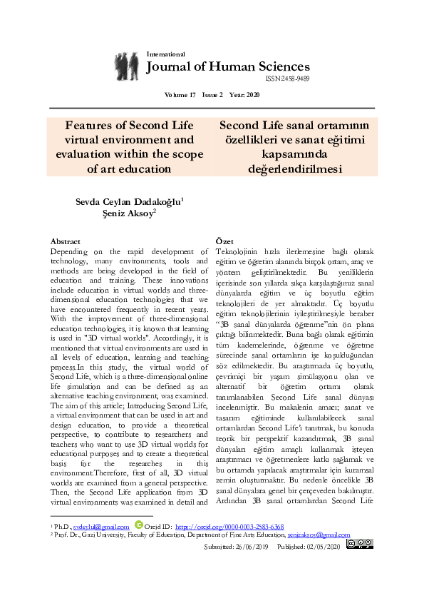 (PDF) Features of Second Life virtual environment and evaluation within ...