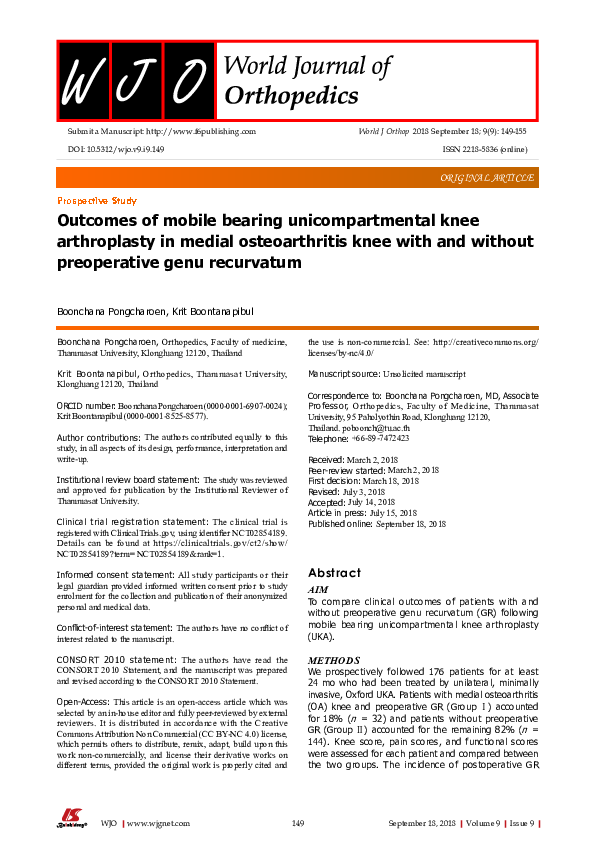 (PDF) Outcomes of mobile bearing unicompartmental knee arthroplasty in ...