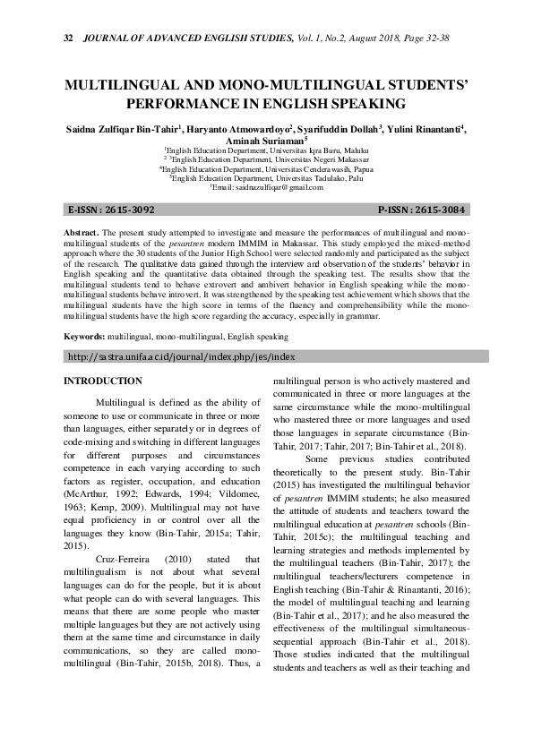 (PDF) Multilingual and Mono-Multilingual Students’ Performance in ...