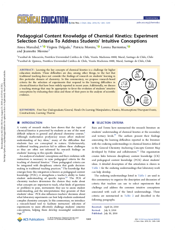 (PDF) Pedagogical Content Knowledge of Chemical Kinetics: Experiment ...