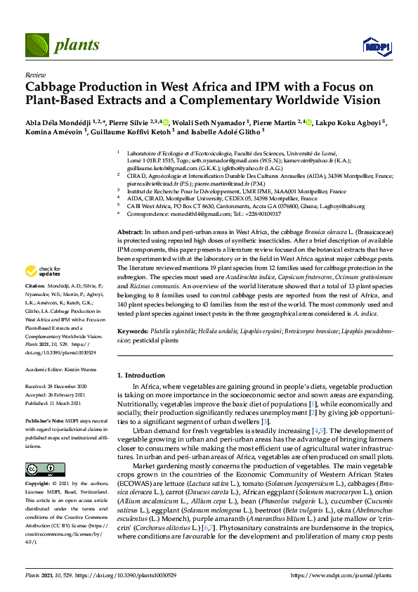 (PDF) Cabbage Production in West Africa and IPM with a Focus on Plant ...