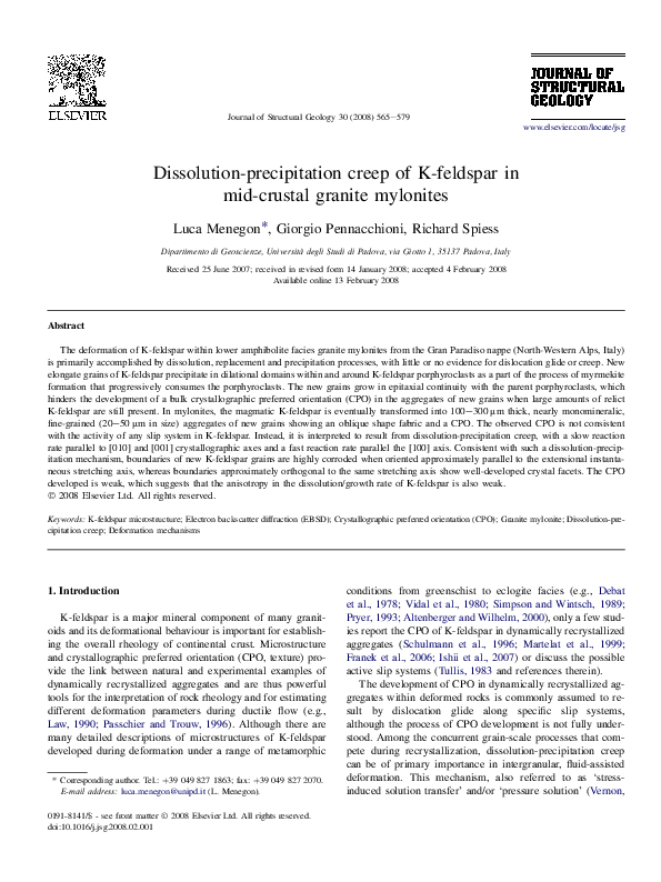 (PDF) Dissolution-precipitation creep of K-feldspar in mid-crustal ...