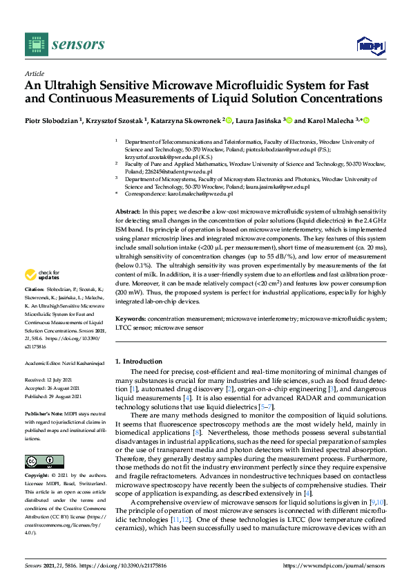 (PDF) An Ultrahigh Sensitive Microwave Microfluidic System for Fast and ...