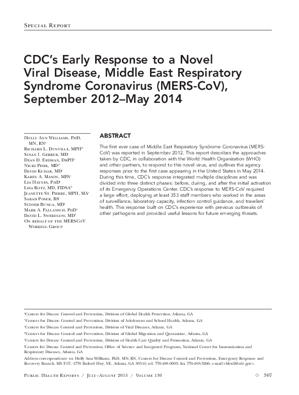 (PDF) CDC's Early Response to a Novel Viral Disease, Middle East ...
