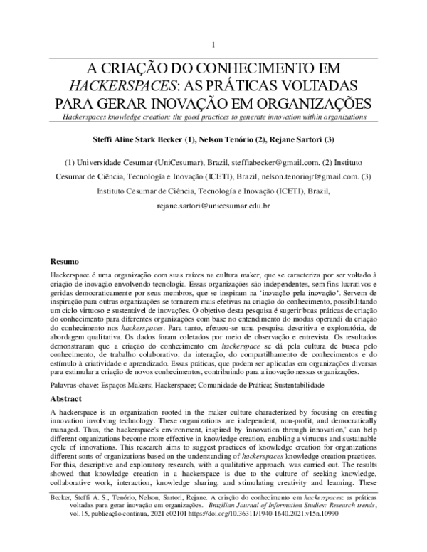 Criação do conhecimento em Hackerspaces