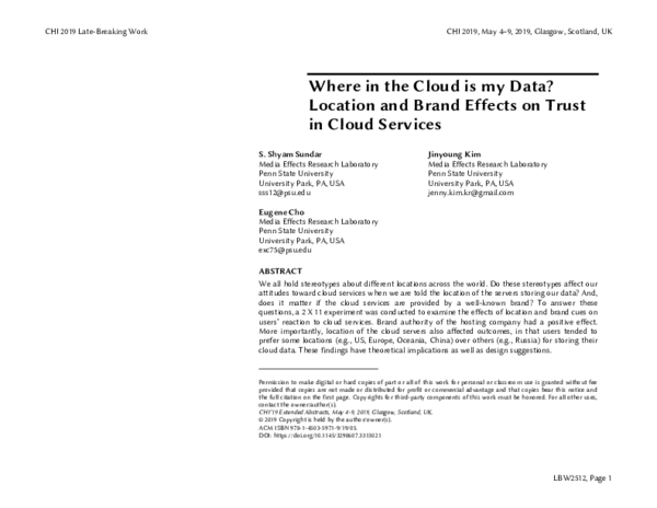 (PDF) Where in the Cloud is my Data?