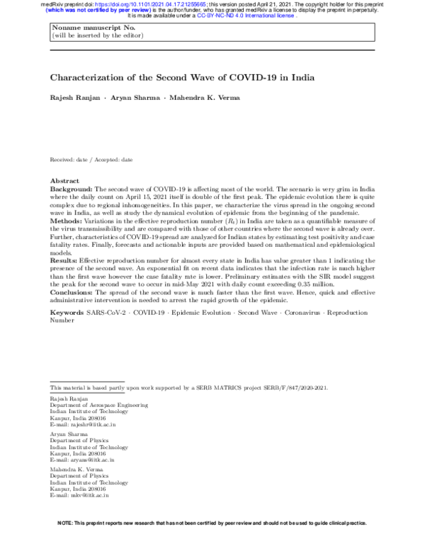 (PDF) Characterization of the Second Wave of COVID-19 in India