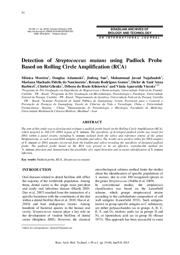 (PDF) Detection of Streptococcus mutans using padlock probe based on ...