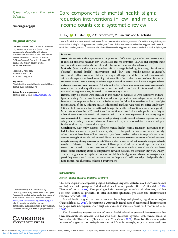 (PDF) Core components of mental health stigma reduction interventions ...