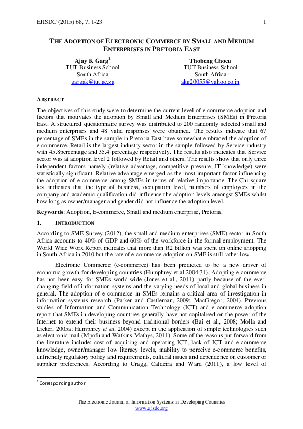 (PDF) The Adoption of Electronic Commerce by Small and Medium ...