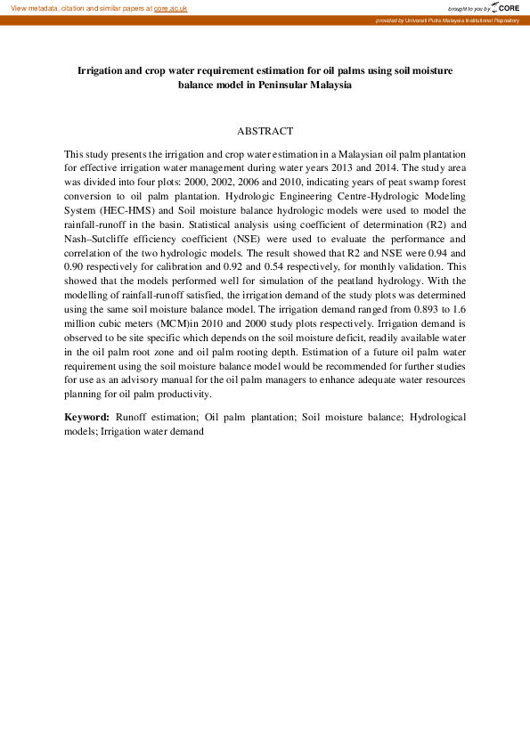 (PDF) Irrigation and crop water requirement estimation for oil palms ...