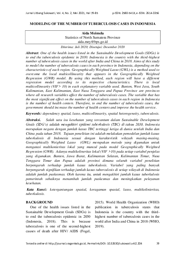 (PDF) Modeling of the Number of Tuberculosis Cases in Indonesia