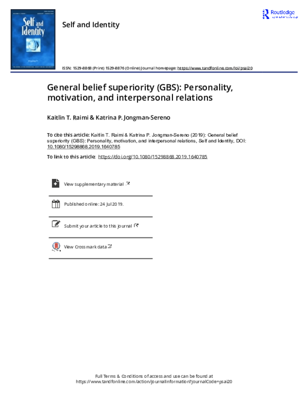 (PDF) General belief superiority (GBS): Personality, motivation, and ...