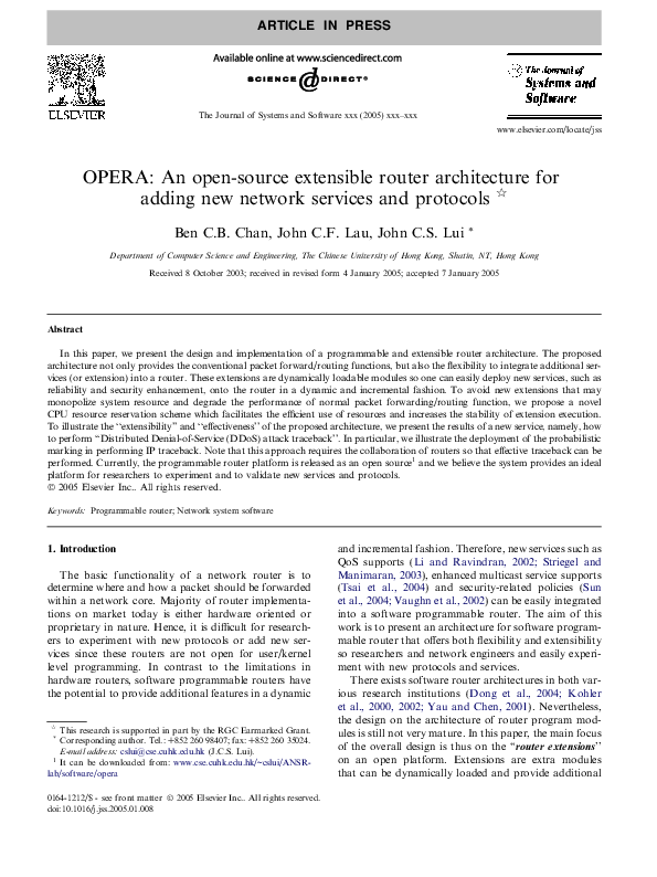 (PDF) OPERA: An open-source extensible router architecture for adding ...