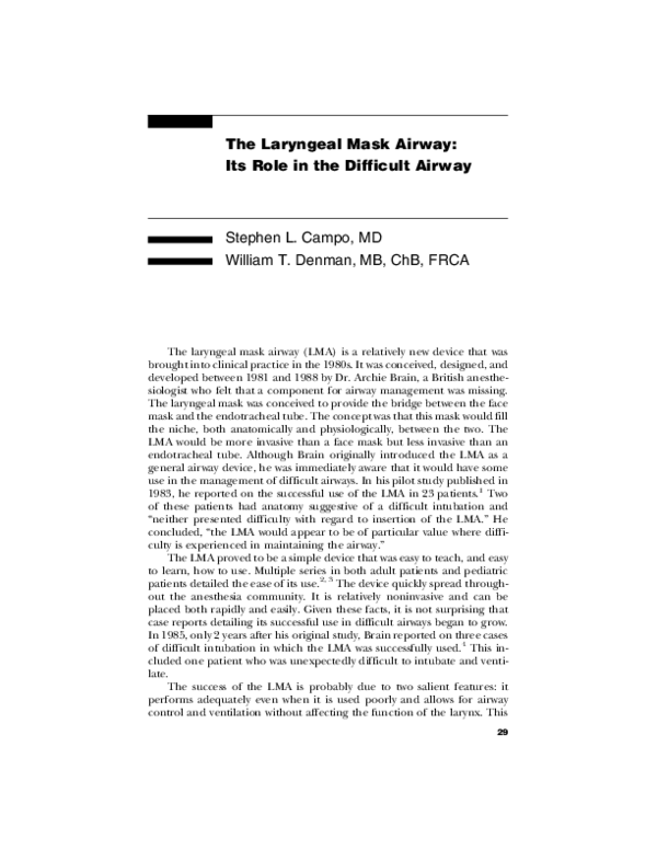 (PDF) The Laryngeal Mask Airway Its Role in the Difficult Airway
