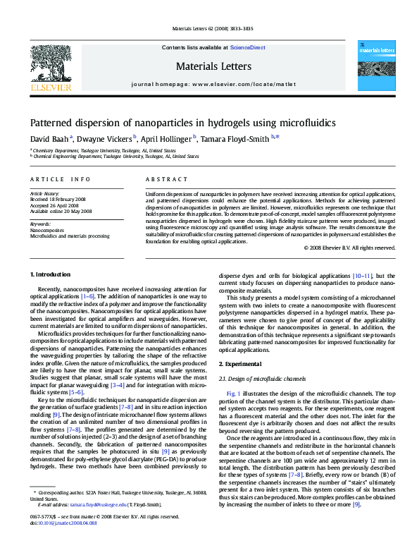 (PDF) Patterned dispersion of nanoparticles in hydrogels using ...