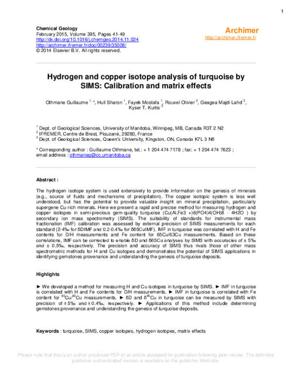 (PDF) Hydrogen and copper isotope analysis of turquoise by SIMS ...