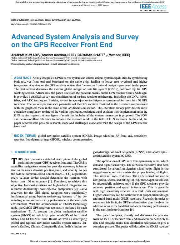 Pdf Advanced System Analysis And Survey On The Gps Receiver Front End
