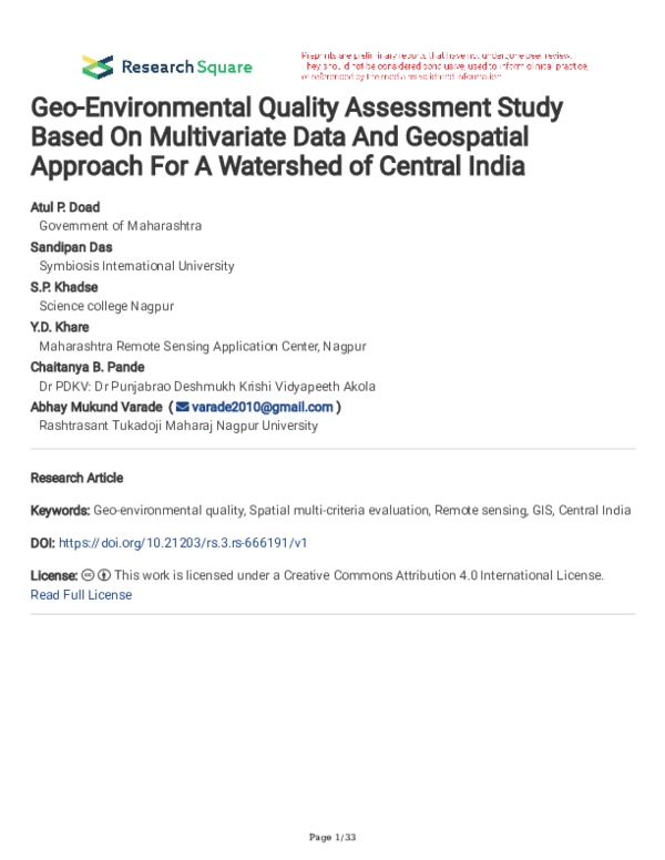 (PDF) Geo-Environmental Quality Assessment Study Based On Multivariate ...