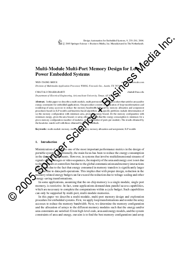 (PDF) Low Power Multi-Port Memory Design Techniques