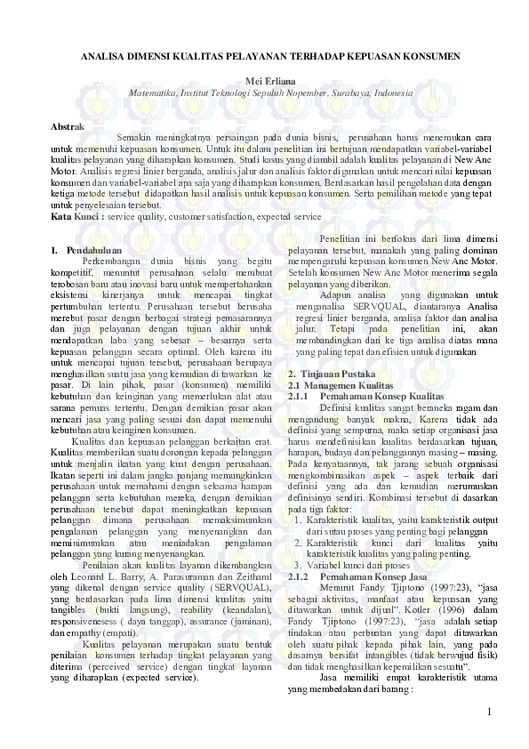 (PDF) Analisa Dimensi Kualitas Pelayanan Terhadap Kepuasan Konsumen