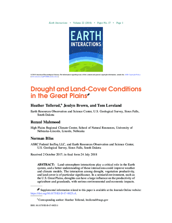 (PDF) Drought and Land-Cover Conditions in the Great Plains