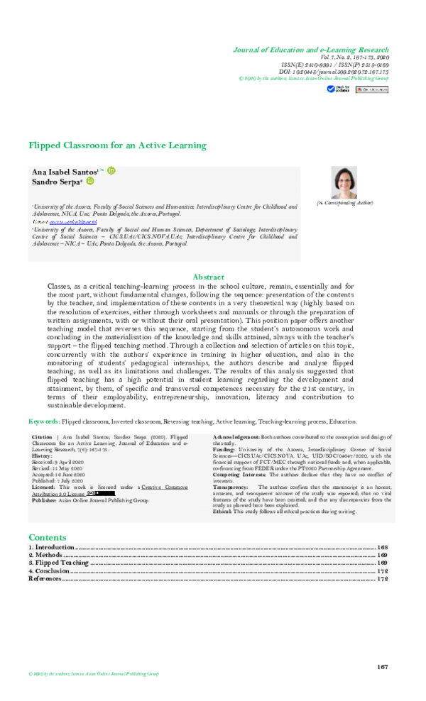 (PDF) Flipped Classroom for an Active Learning