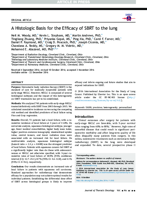 (PDF) A Histologic Basis for the Efficacy of SBRT to the lung