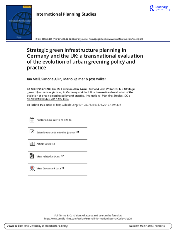 (PDF) Strategic green infrastructure planning in Germany and the UK: a ...