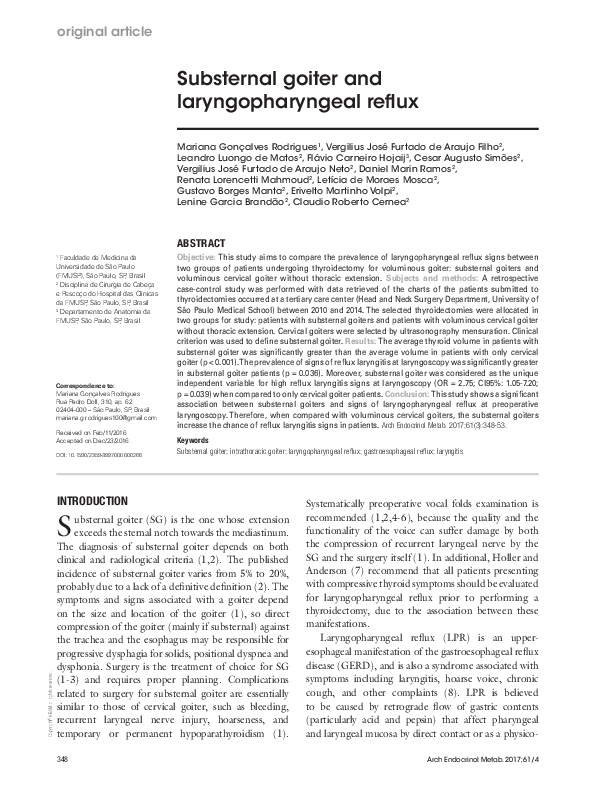 (PDF) Substernal goiter and laryngopharyngeal reflux