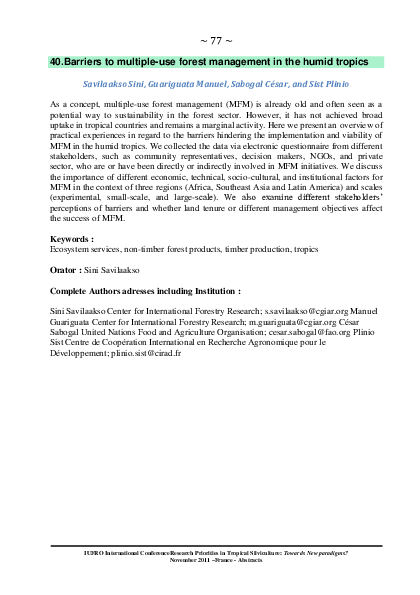 (PDF) Barriers to multiple-use forest management in the humid tropics