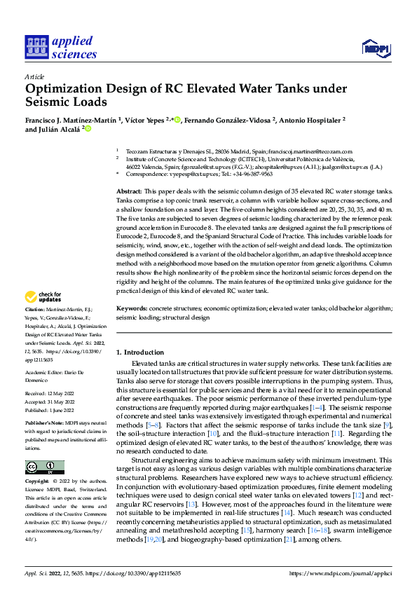 (PDF) Optimization Design of RC Elevated Water Tanks under Seismic Loads