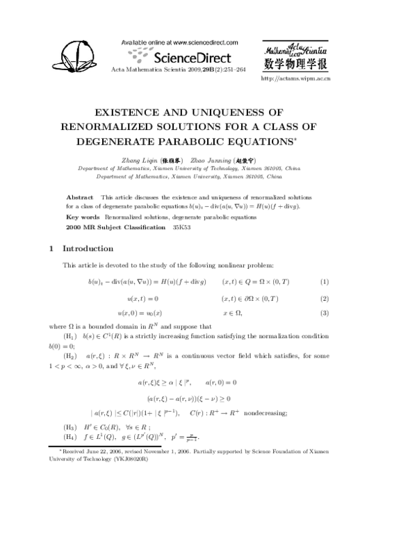 (PDF) Existence and uniqueness of renormalized solutions for a class of ...