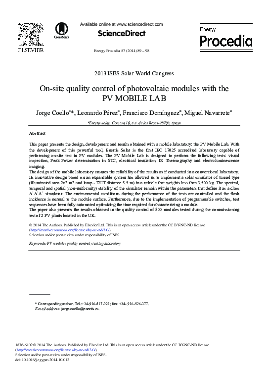 (PDF) On-site Quality Control of Photovoltaic Modules with the PV ...