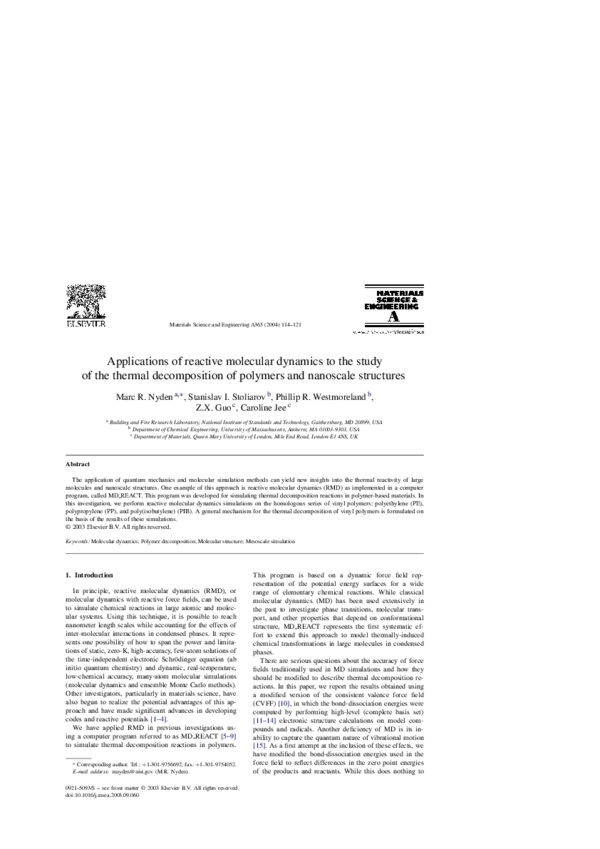 (PDF) Applications of reactive molecular dynamics to the study of the ...
