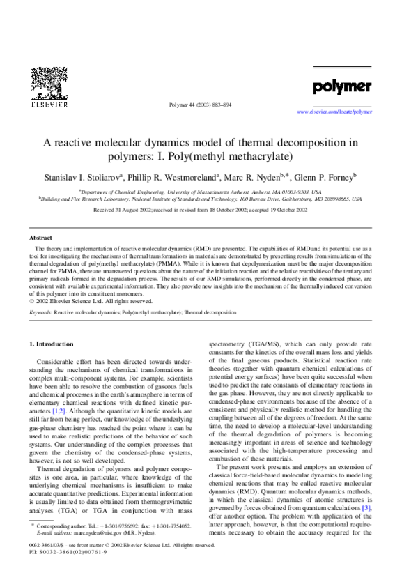 (PDF) A reactive molecular dynamics model of thermal decomposition in ...