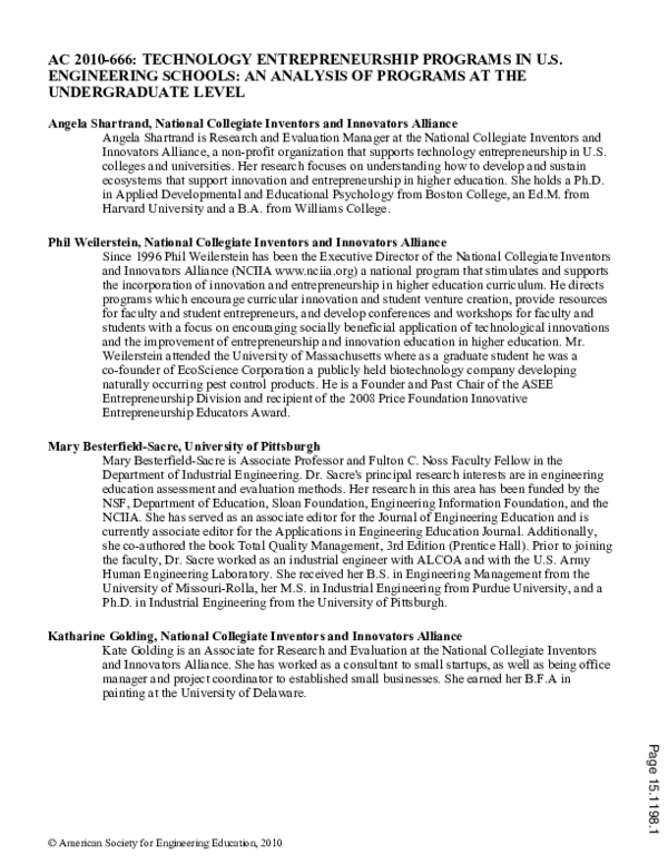 (PDF) Technology Entrepreneurship Programs In U.S. Engineering Schools ...