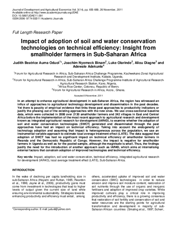 (PDF) Impact of adoption of soil and water conservation technologies on ...