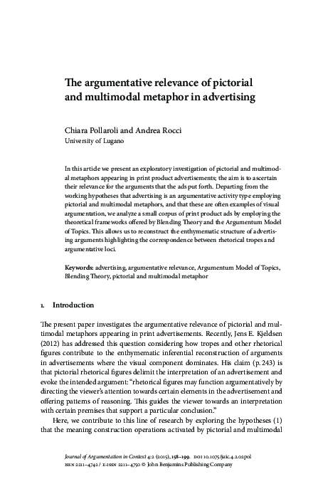(PDF) The argumentative relevance of pictorial and multimodal metaphor ...