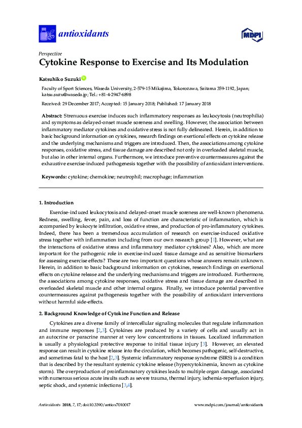 (PDF) Cytokine Response to Exercise and Its Modulation