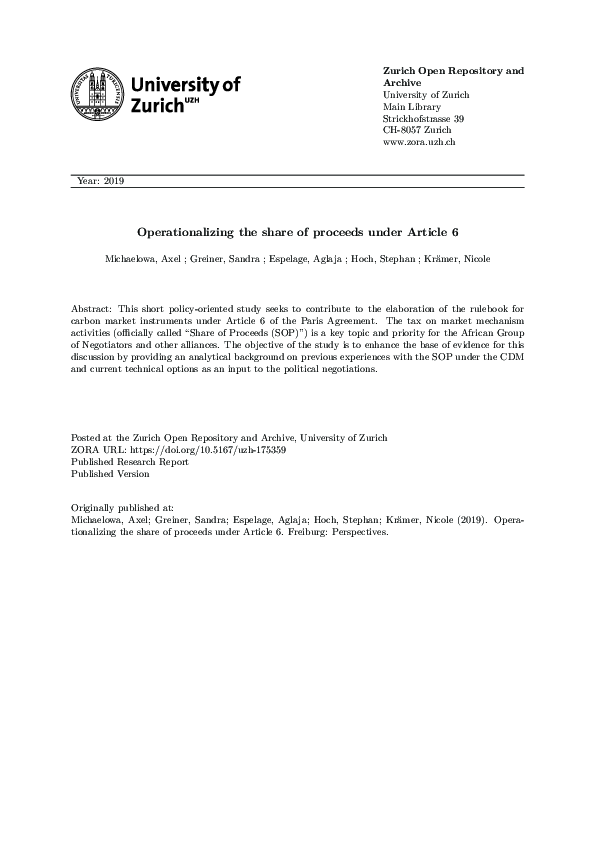 (PDF) Operationalizing the share of proceeds under Article 6